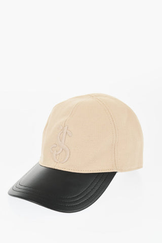 Cotton And Linen Cap with Leather Detail