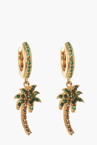 Hoop Earrings with Rhinestones and Palm Shaped Pendant