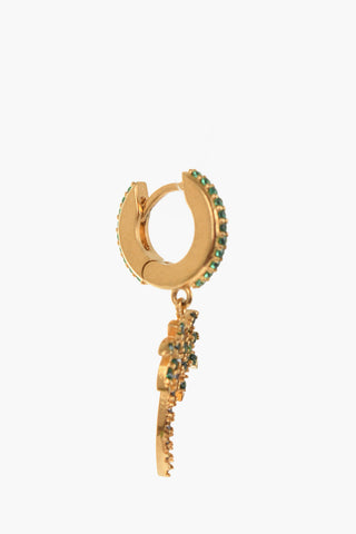 Hoop Earrings with Rhinestones and Palm Shaped Pendant
