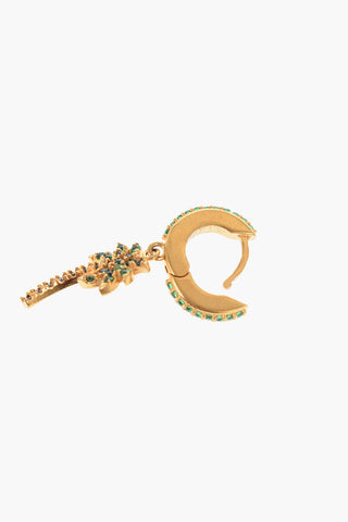 Hoop Earrings with Rhinestones and Palm Shaped Pendant