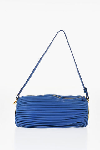 Pleated Leather Baguette Bag with Metal Details