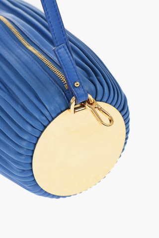 Pleated Leather Baguette Bag with Metal Details