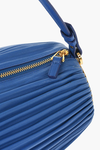Pleated Leather Baguette Bag with Metal Details