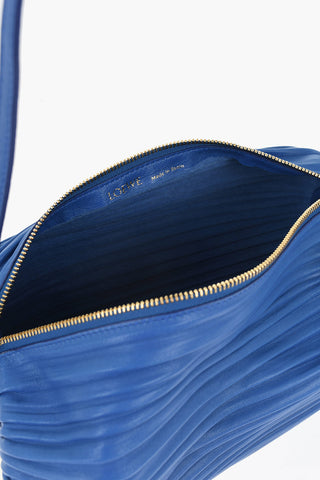 Pleated Leather Baguette Bag with Metal Details