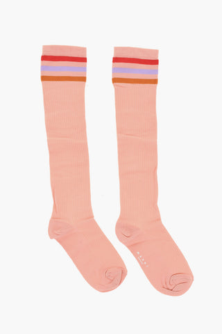 Lange Ripp-Nylon-Socken Mit Kontrastdetails