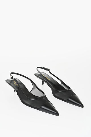 Solid Color Leather and Mesh Slingback Pumps 5cm