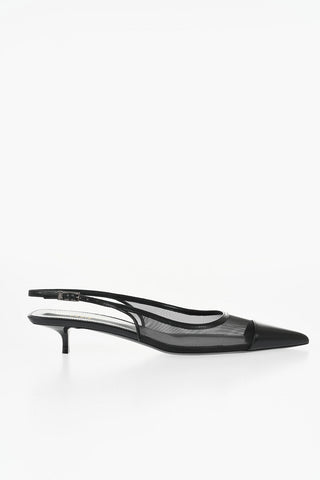 Solid Color Leather and Mesh Slingback Pumps 5cm