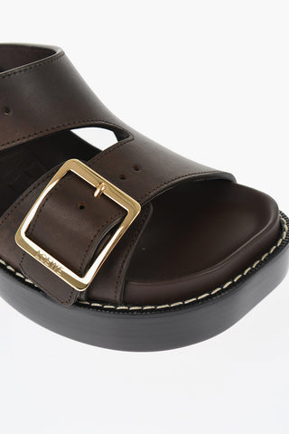 Leather Sandals with Double Golden Buckle and Spool Heel 7cm
