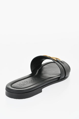 Leather Sandals with Golden Effect Detail