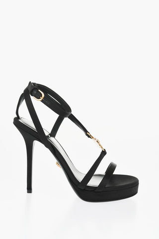 Sandali Ankle Strap in Satin con Logo Dorato e con Strass 12,5cm
