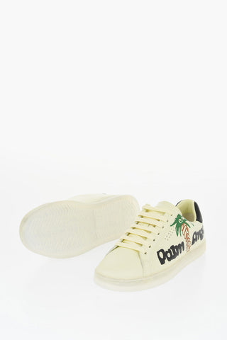 Leather and Fabric Low-Top Sneakers with Contrast Sole