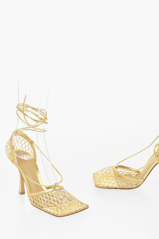 Metallic Leather and Mesh Lace-Up Sandals with Squared Toe 9,5cm