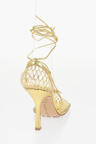Metallic Leather and Mesh Lace-Up Sandals with Squared Toe 9,5cm