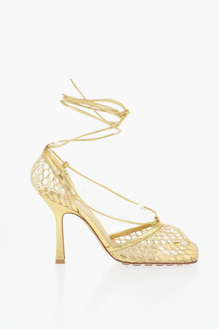 Metallic Leather and Mesh Lace-Up Sandals with Squared Toe 9,5cm