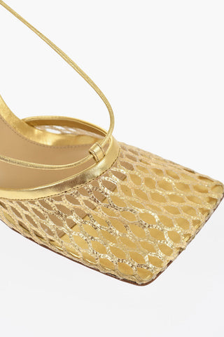 Metallic Leather and Mesh Lace-Up Sandals with Squared Toe 9,5cm