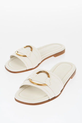 Leather Sandals with Golden Effect Detail