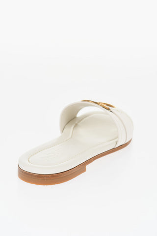 Leather Sandals with Golden Effect Detail