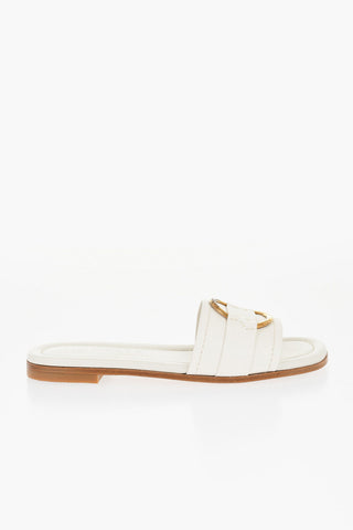 Leather Sandals with Golden Effect Detail