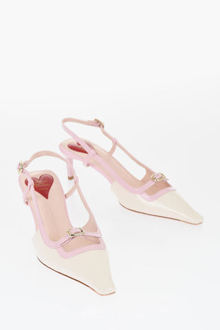 Two-Tone Leather Slingback Pumps with Golden Buckle 6.5cm