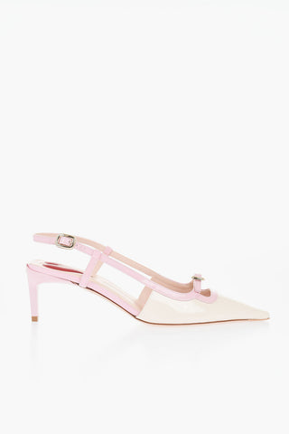 Two-Tone Leather Slingback Pumps with Golden Buckle 6.5cm