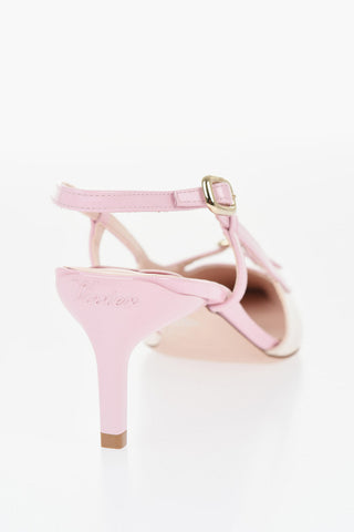 Two-Tone Leather Slingback Pumps with Golden Buckle 6.5cm