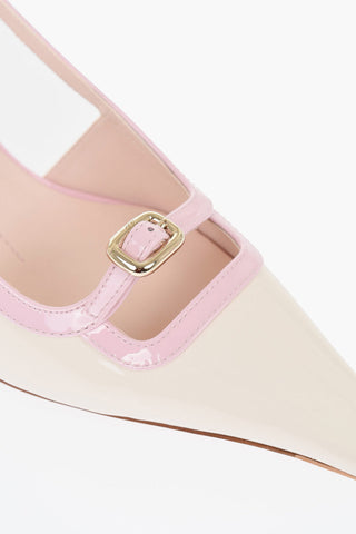 Two-Tone Leather Slingback Pumps with Golden Buckle 6.5cm