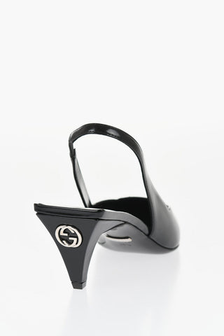 Leather Slingback Pumps with Silver GG Detail Heel 6.5cm