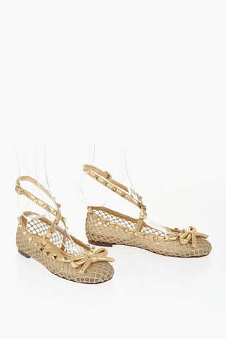 GARAVANI Ballerine Lace-Up Open Work con Borchie Effetto Dorato