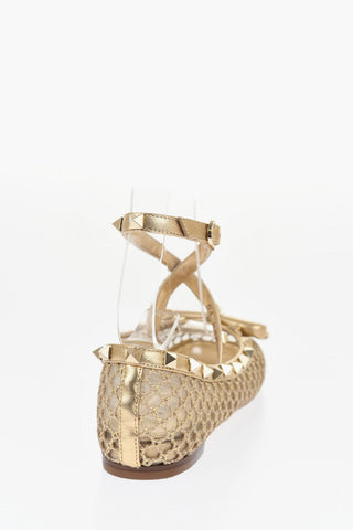 GARAVANI Ballerine Lace-Up Open Work con Borchie Effetto Dorato