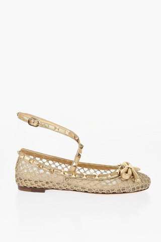 GARAVANI Ballerine Lace-Up Open Work con Borchie Effetto Dorato