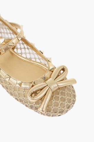 GARAVANI Ballerine Lace-Up Open Work con Borchie Effetto Dorato