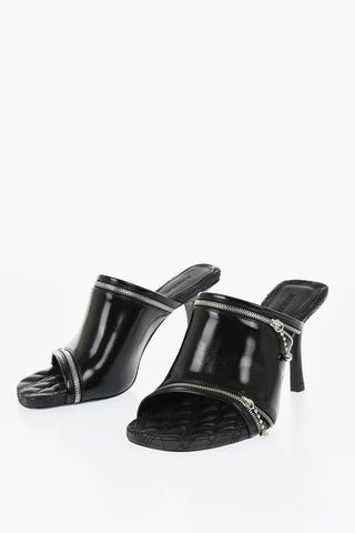 Solid Color Leather Sandals with Zip Detail Heel 10cm