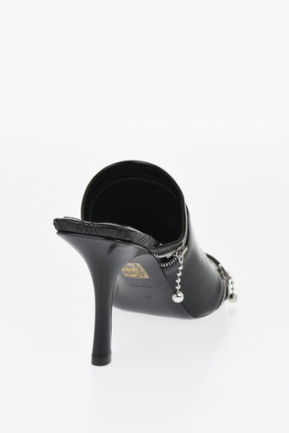 Solid Color Leather Sandals with Zip Detail Heel 10cm