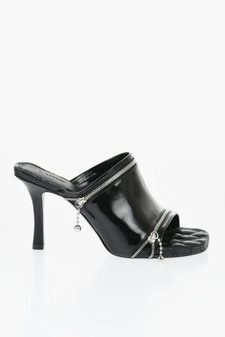 Solid Color Leather Sandals with Zip Detail Heel 10cm
