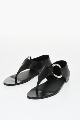 Leather Thong Sandals with Silver-Effect Detail