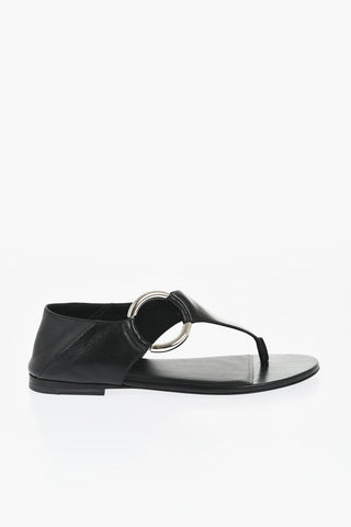 Leather Thong Sandals with Silver-Effect Detail