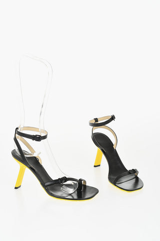 Leather Ankle-Strap Sandals with Contrasting Sole Heel 9cm