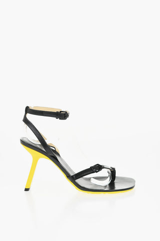 Leather Ankle-Strap Sandals with Contrasting Sole Heel 9cm
