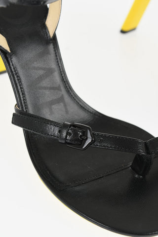 Leather Ankle-Strap Sandals with Contrasting Sole Heel 9cm