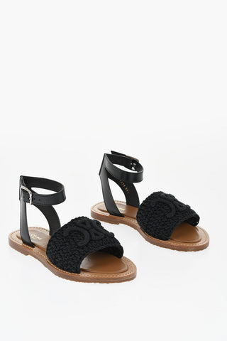 Sandali Anlke Strap in Crochet con Logo in Rilievo