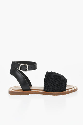 Sandali Anlke Strap in Crochet con Logo in Rilievo