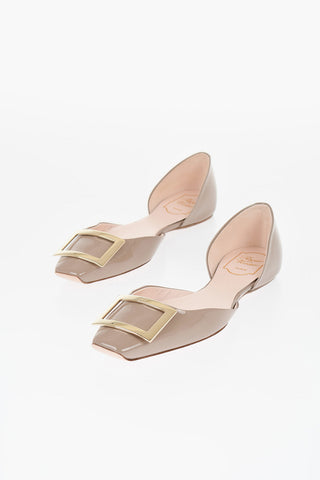 Patent Leather D'Orsay Ballet Flats with Golen Detail