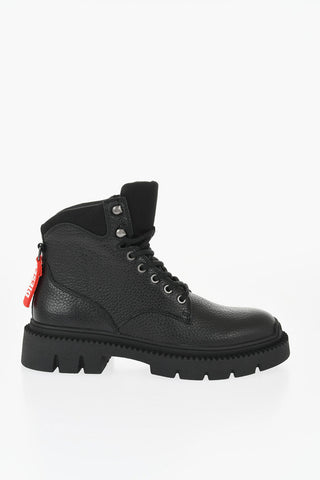 Textured Leather D-TROIT BT Hiking Boots with Chunky Sole