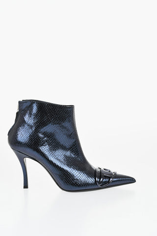 Snakeskin Effect Metallic Leather D-VENUS Ankle Boots Heel 8.5cm