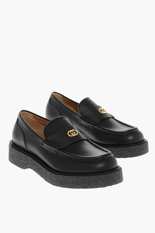 Leather Loafers with Golden Monogram