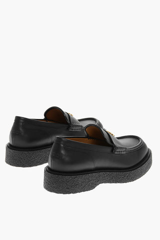 Leather Loafers with Golden Monogram