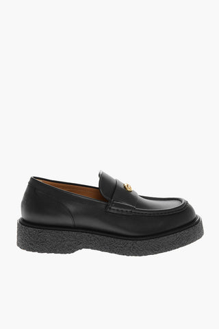 Leather Loafers with Golden Monogram
