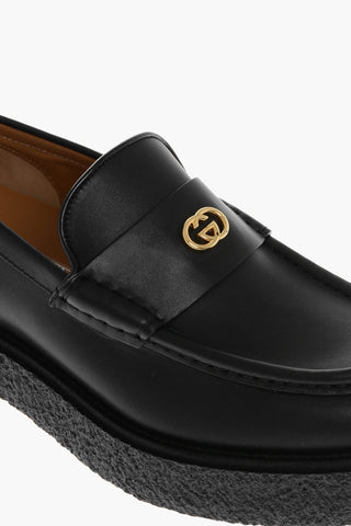 Leather Loafers with Golden Monogram