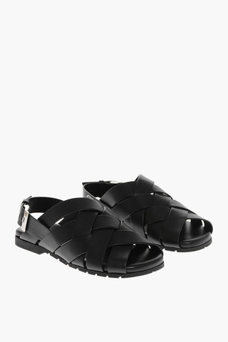 Sandali Slingback in Pelle Intrecciata