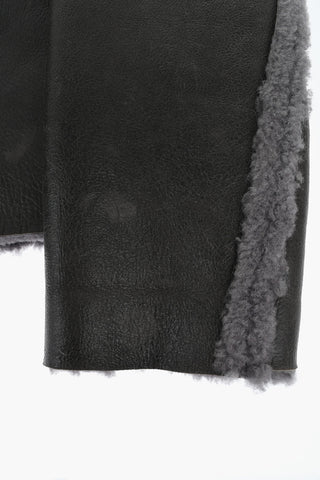 Vintage Effect Leather L-BROWNY Oversized Jacket with Fur Detail